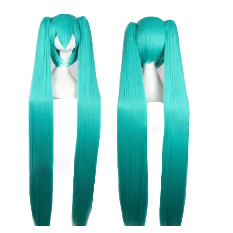 Long Green Straight Cosplay Wig With 2 Ponytail Peluca Verde Wig for Lolita Cosplay Halloween Wig