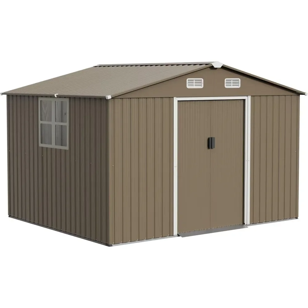 

10FT x 8FT Outdoor Storage Shed, Waterproof, Lockable Door Metal Tool Shed with Sliding Door and Air Vents, Storage