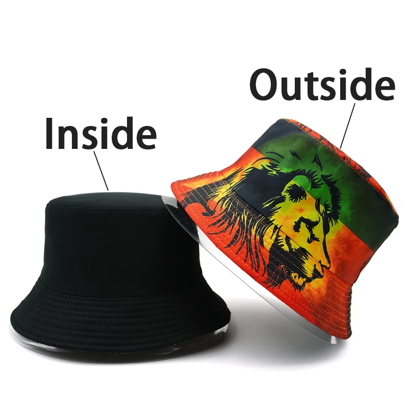 Bocca Rasta Lion Bucket Hat One Love Printing Pattern Fisherman Hats Location Design Double Sides Panama Cap Outdoor Sunscreen