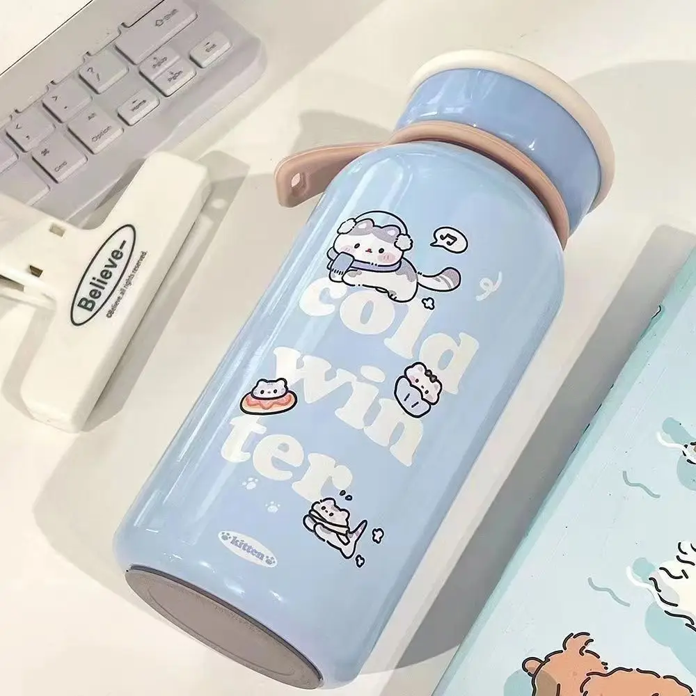 

Japanese Style Cartoon Animal Water Bottle Stainless Steel Large Capacity Cute Cat Thermos Cup Smooth Kawaii