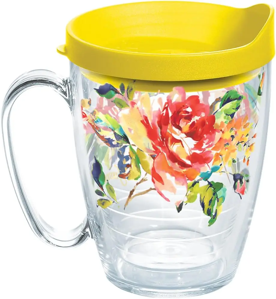 

Plastic Made in USA Double Walled Fiesta Insulated Tumbler Cup Keeps Drinks Cold & Hot, 16oz Mug, Floral Bouquet