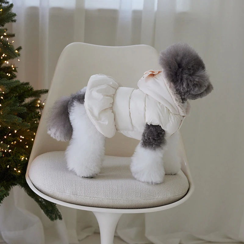 

New Thickened Winter Christmas New Year Pet Bichon Small Dog Schnauzer Teddy Dog Clothes Bow Hooded Cotton Jacket