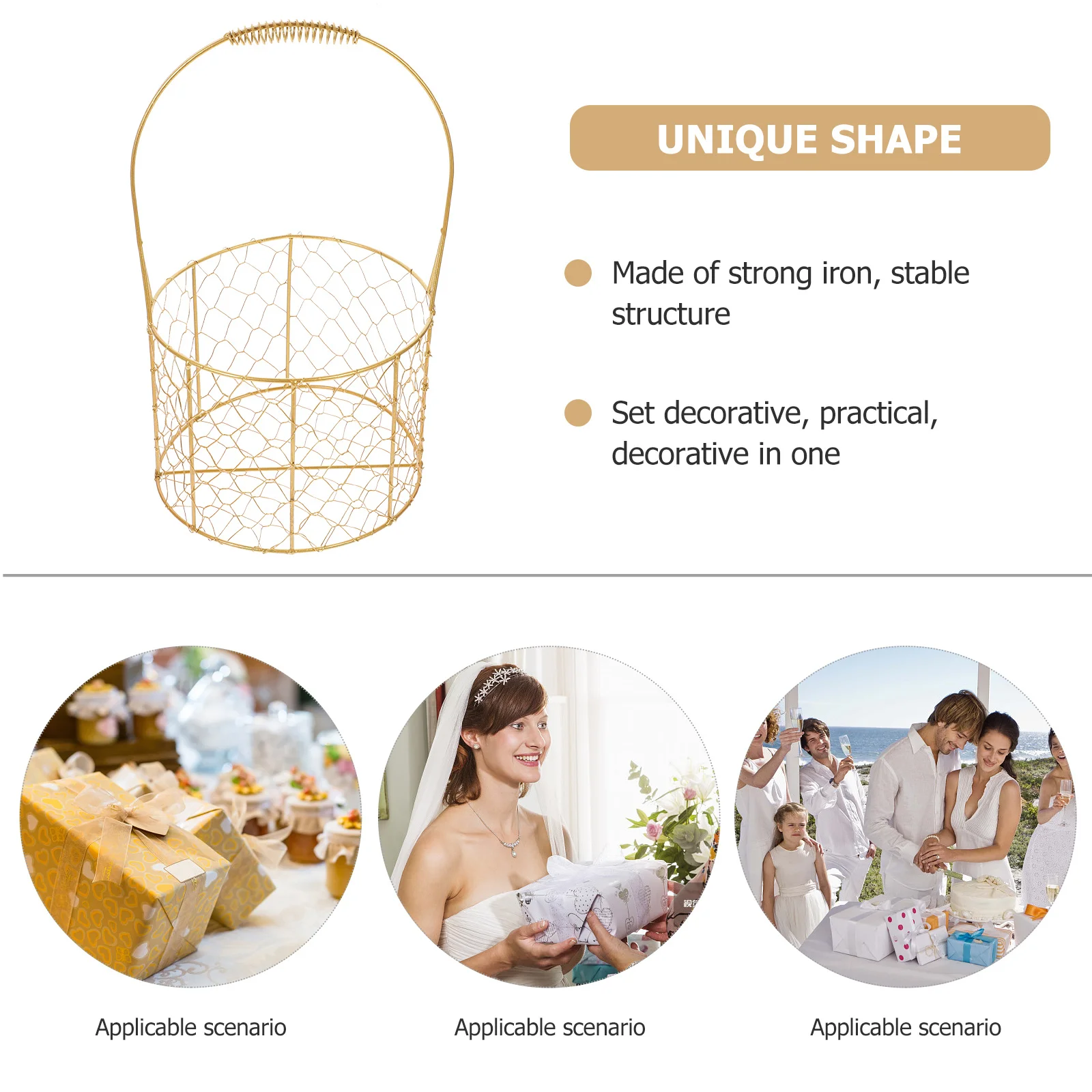 

Iron Gift Basket Empty Decorative Kraft Wedding Bin 20cm Small Metal Basket Handle Storage Organizer for Home Gift Baskets Empty