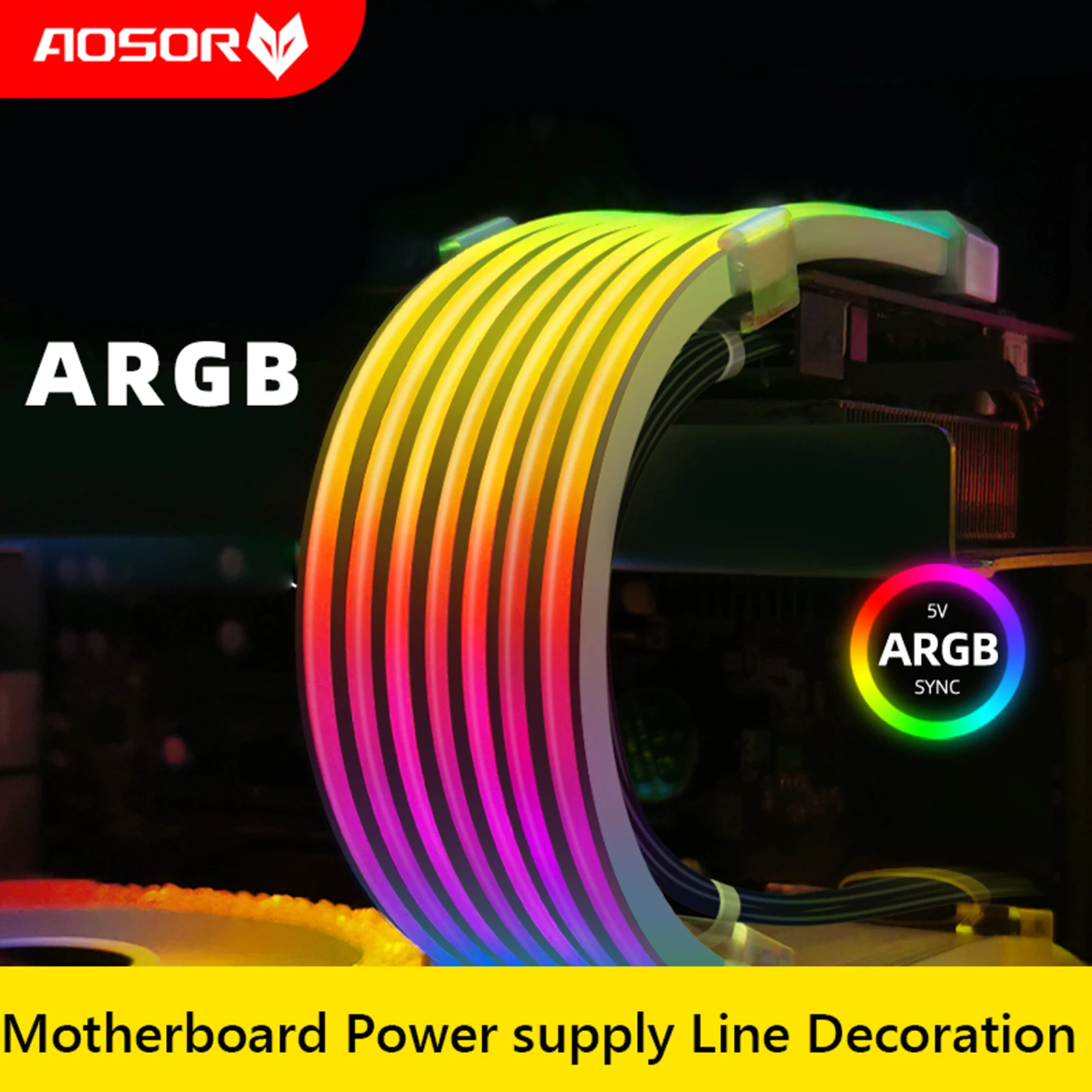 

COOLMOON AOSOR Светодиодная лента 5 В ARGB Aura Sync Гибкая монтажная лампа Гибкая светодиодная лента для материнской платы 24PIN