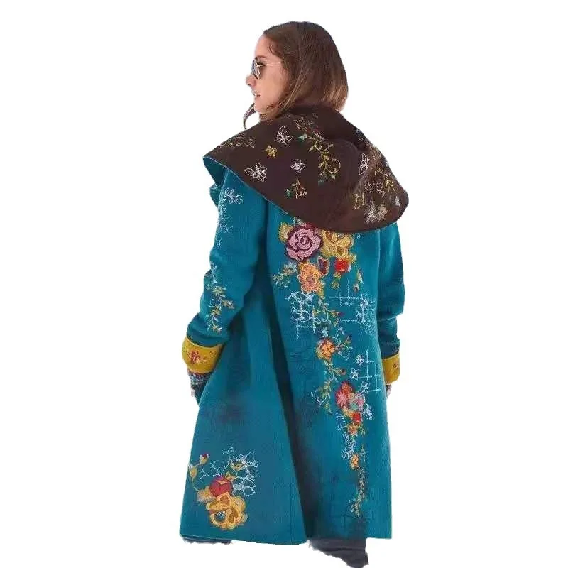 ملابس نسائية أوروبية وأمريكية جديدة للخريف والشتاء، بلوزة مطبوعة متوسطة الطول، معطف صوفي بأكمام طويلة