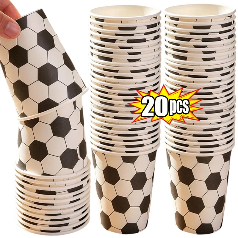 Vasos de Papel para Fiestas de Fútbol, Vasos Desechables con Estampado de Fútbol, Gruesos y Resistentes a Fugas, de Gran Capacidad para la Copa Mundial, Artículos para Picnic
