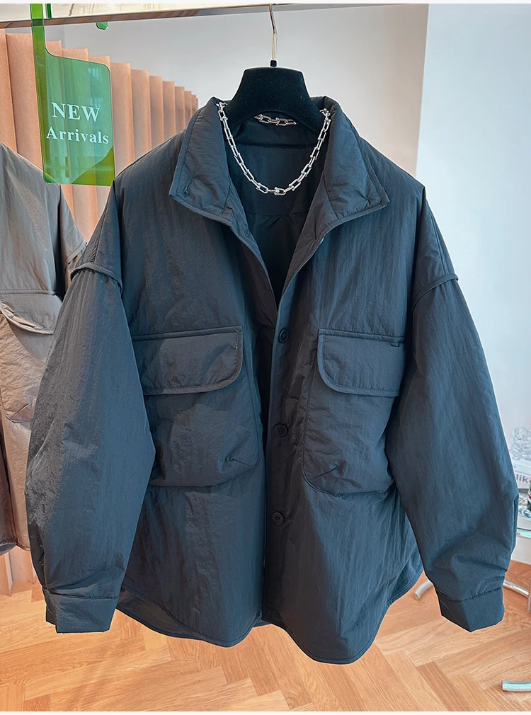 Leve feminino algodão acolchoado casaco outono inverno lapela cor sólida solta casual carga jaqueta grandes bolsos design casacos quentes