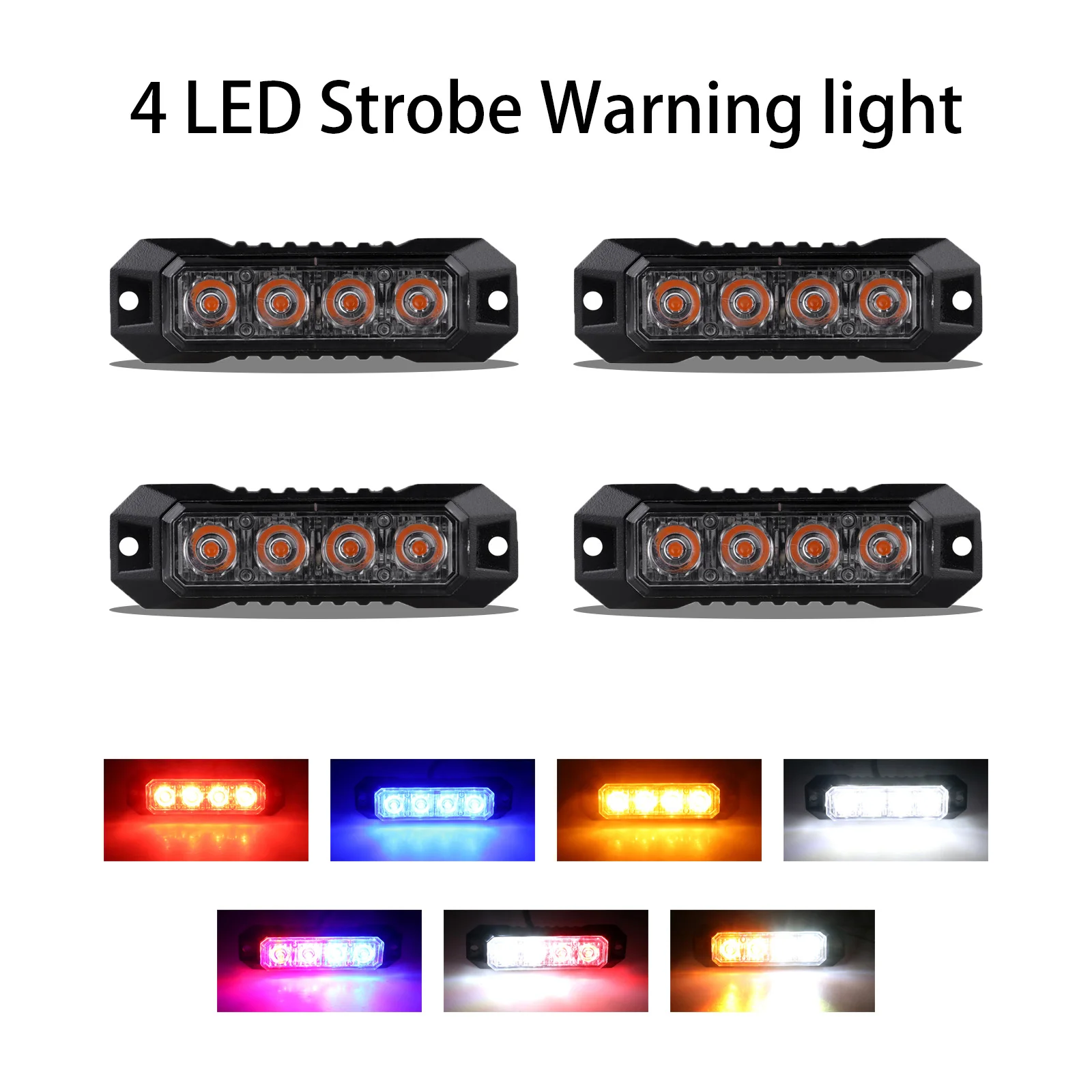 

4PCS 4LED Emergency Strobe Warning Flashing Mini Grille Strobe Car Lights for Trucks Car Truck Surface Kit Installation 12-24V