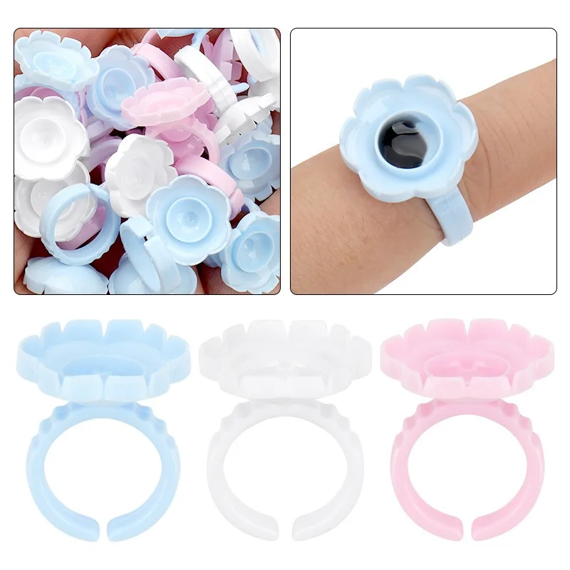 

100pcs Flower Ring Cup for Eyelash Extension Glue Holder Container Tattoo Pigment Lash Supplies Wholesale Disposable Tools