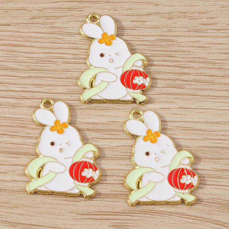 10 Stück Mix Cartoon Tier Kaninchen Charms Emaille Mid-Autumn Festival Charms Anhänger für Schmuckherstellung DIY Ohrringe Halsketten Geschenk – Detail 3