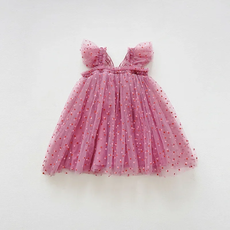 Summer Toddler Kids Clothes Girls Princess Dress Daisy/Fruit Embroidery Sleeveless Sling Dress Casual Mesh Tulle Fluffy Dress