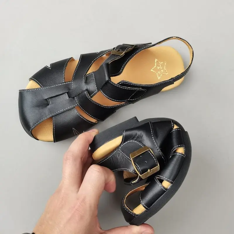 

Широкие Пальцы Ног Genuine Leather Cowhide Big Toe Women's Sandals Wide Fat Feet Cowski Soft Sole Sandals Summer Shoes