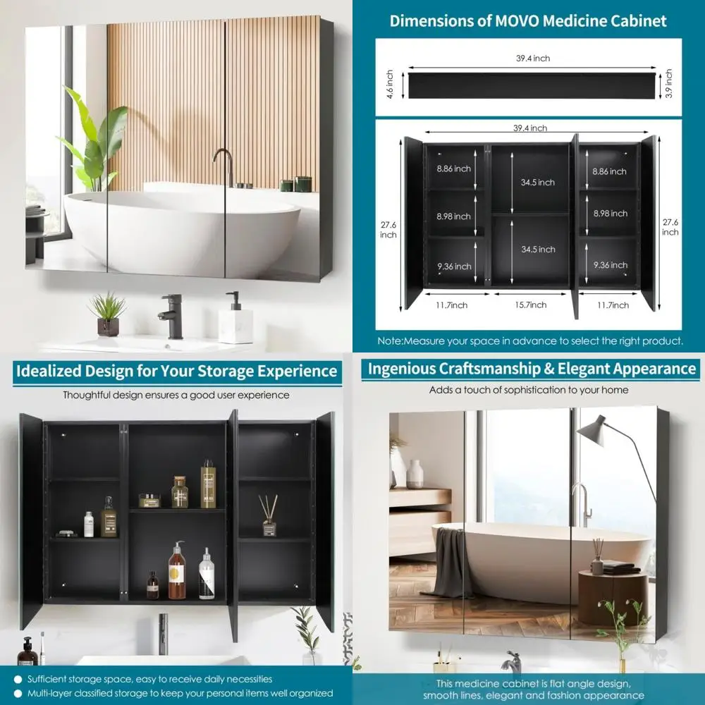 

Frameless 40 x 28 Large Wall-Mounted Medicine Cabinet with 3 Doors for Bathroom