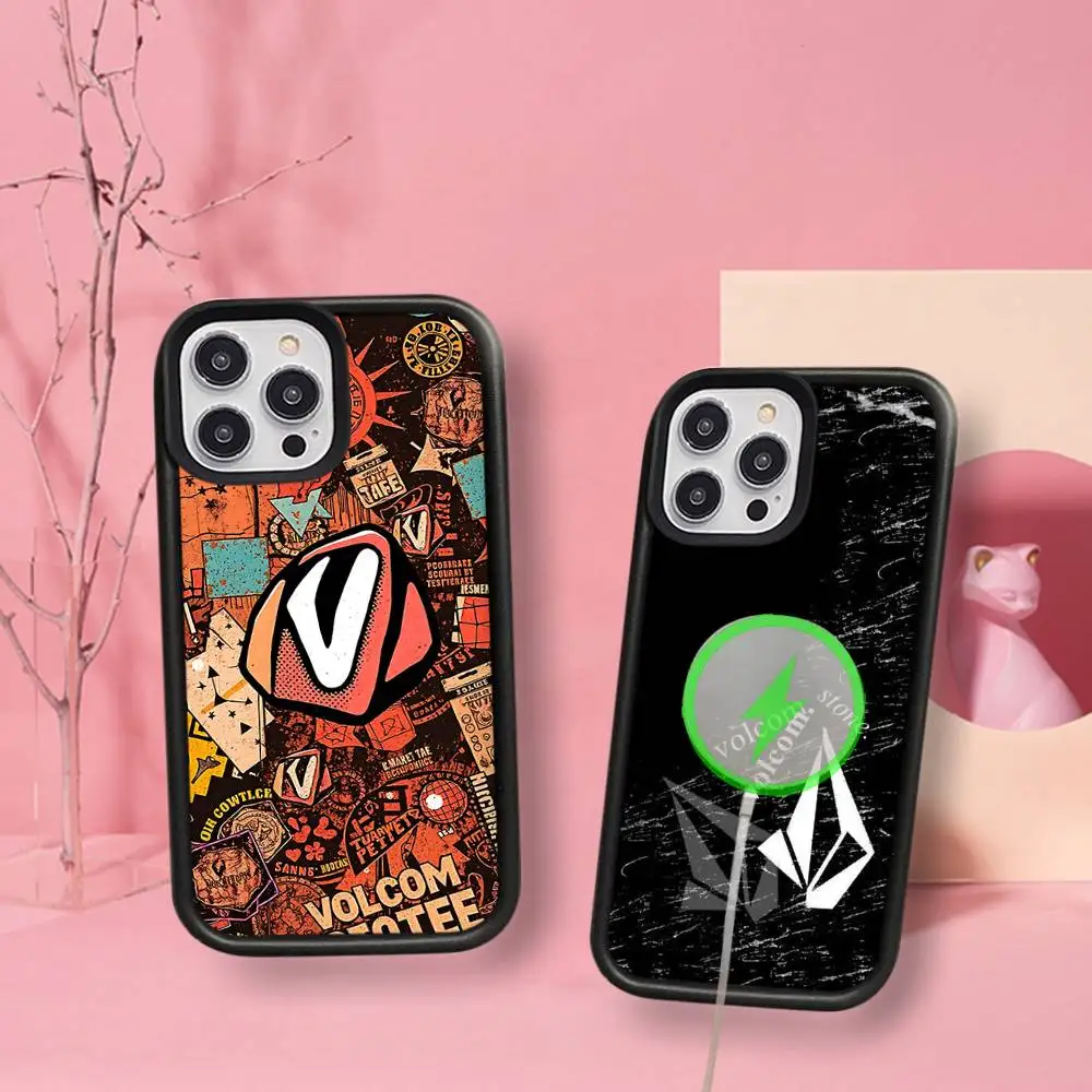 Funda V-VolcomS Fishion de Lujo con Carga Magnética Inalámbrica para iPhone 16 15 14 13 12 11 17 Pro Max Plus