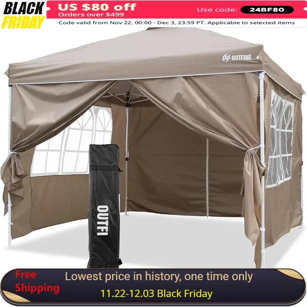 

Patio Canopy 10'x10' Pop Up Commercial Instant Gazebo Tent Roof Top Tent Stakes X8 Ropes X4 (Khaki 10 * 10FT) Camping Sunshade