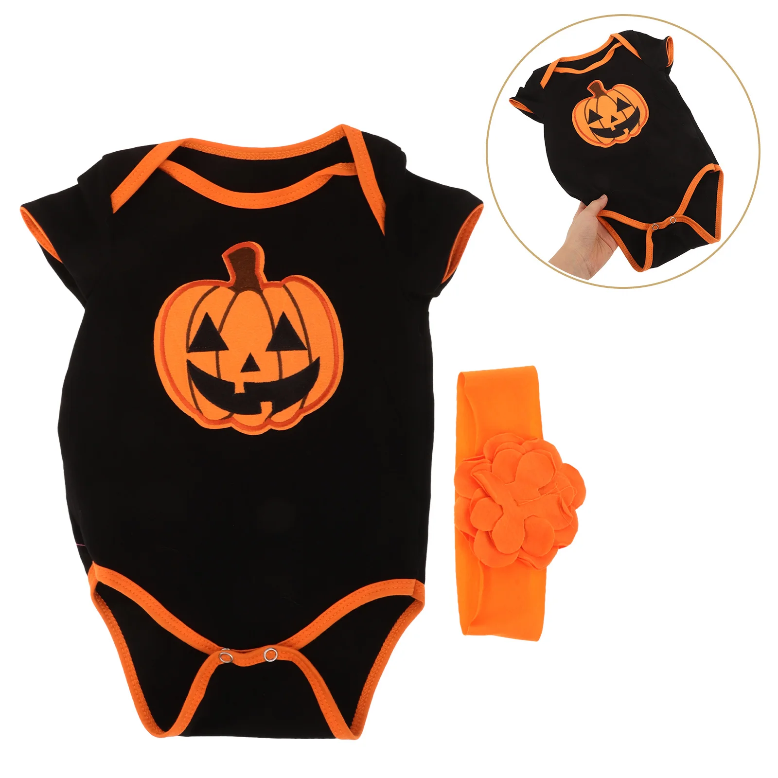 

Комбинезон с тыквой для новорожденных на Хэллоуин, повязка на голову, комплект с короткими рукавами, осенний праздничный наряд для младенцев, боди, одежда для малышей на Хэллоуин