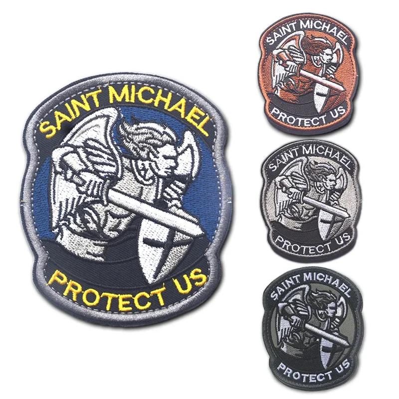 3D Embroidered Patches Saint Michael Protect Us Tactical Hook Badge for Cap Applique Military Armband Patch Clothes Stickers