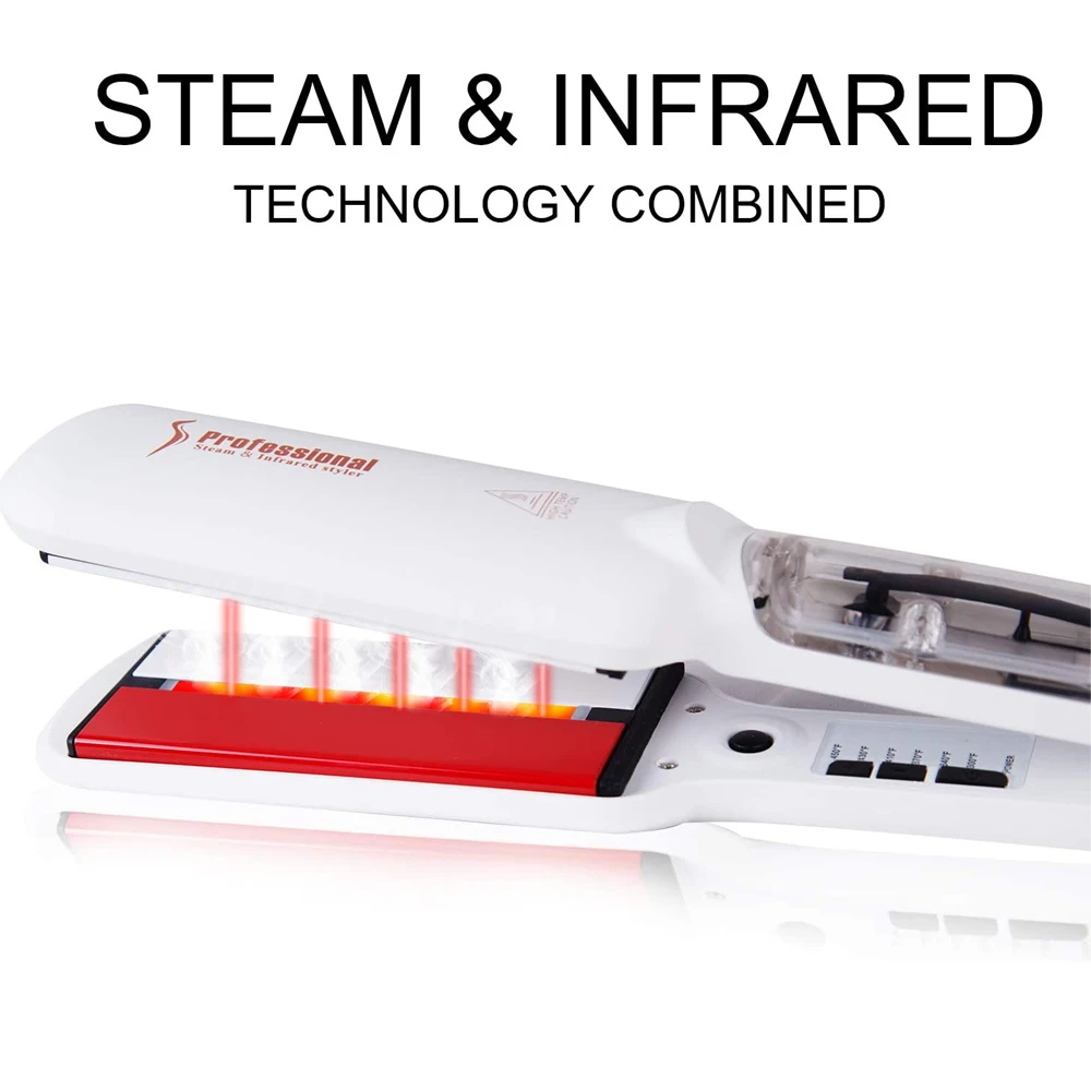 Professional Infrared Steam Hair Straightener Wide Plate Hair Salon Steam Styler Ceramic Tourmaline Flat Iron Styling Tools