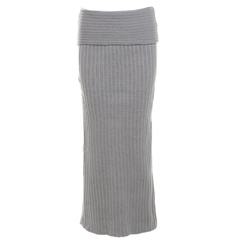 BKLD-Conjunto de 2 piezas gris para mujer, Tops sexys y elegantes con cuello oblicuo, camisetas de manga larga + medias faldas de longitud media, moda de invierno, ropa nueva