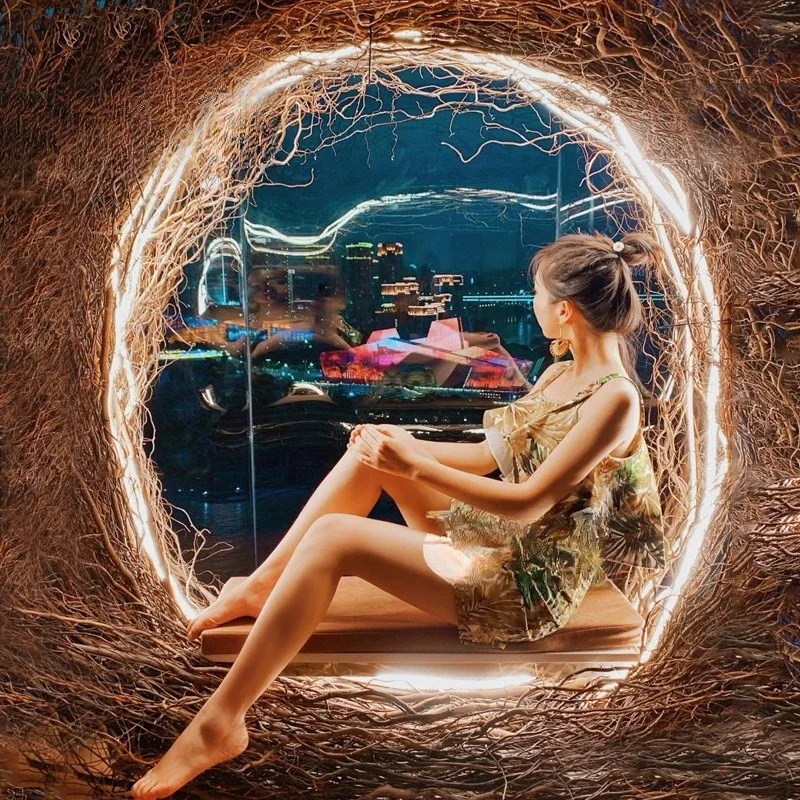 Bali Internet celebrity Nest Hotel B & B attractions leisure chair clock in love round creative lamp swing chair