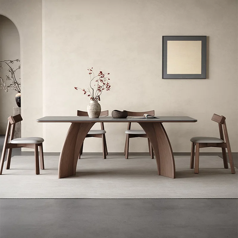 

Stone slab dining table matte household small apartment walnut