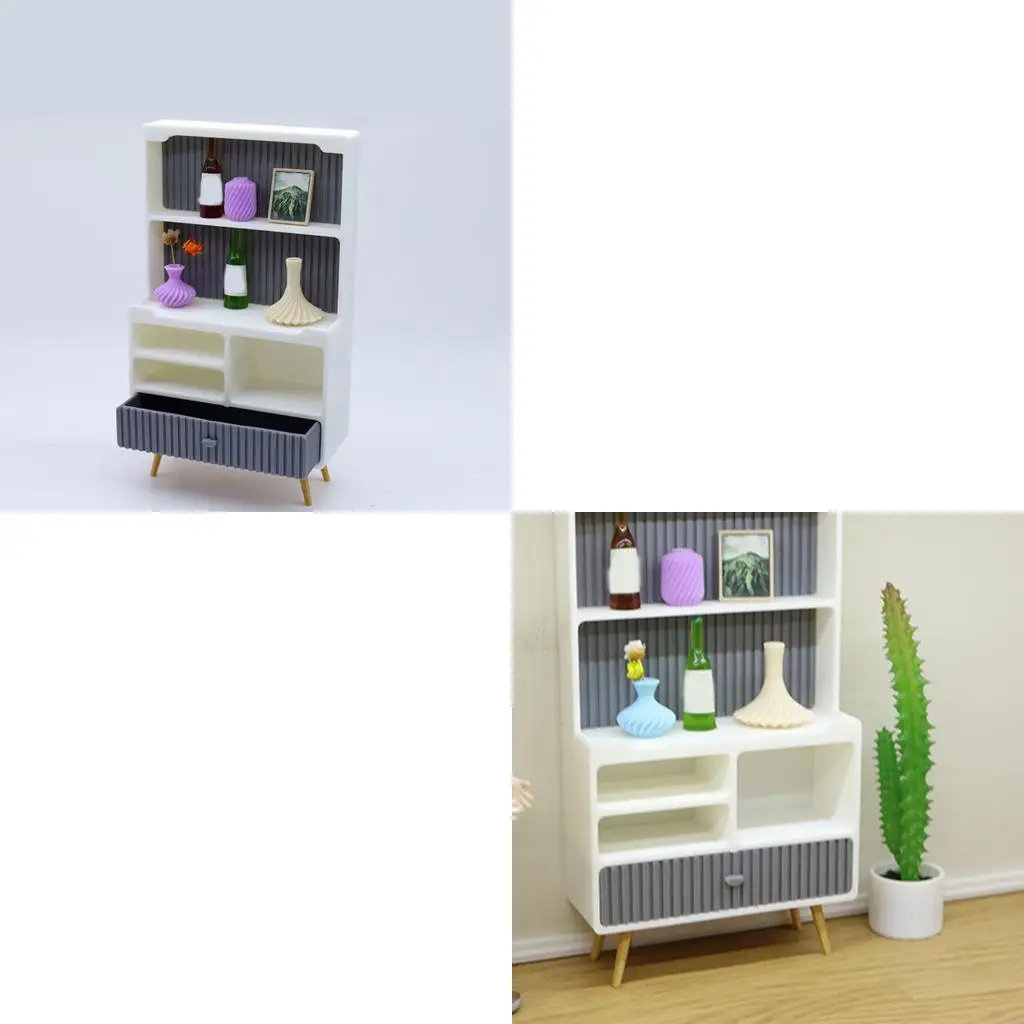 

1/12 Шкала Современные белые шкафы кукол кухонные аксессуары дисплей хранения