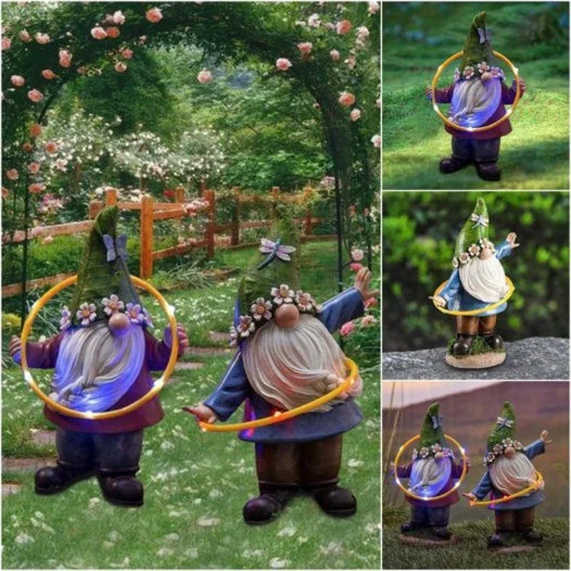 Cute Gnomes Statue Light Handmade Sculpture Solar Resin Dwarf Lamp Night Lighting Home Office Table Garden Elf Decoration 2022