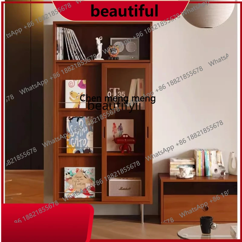 

Nordic retro solid wood glass cabinet Japanese bookshelf display cabinet Floor magazine locker H