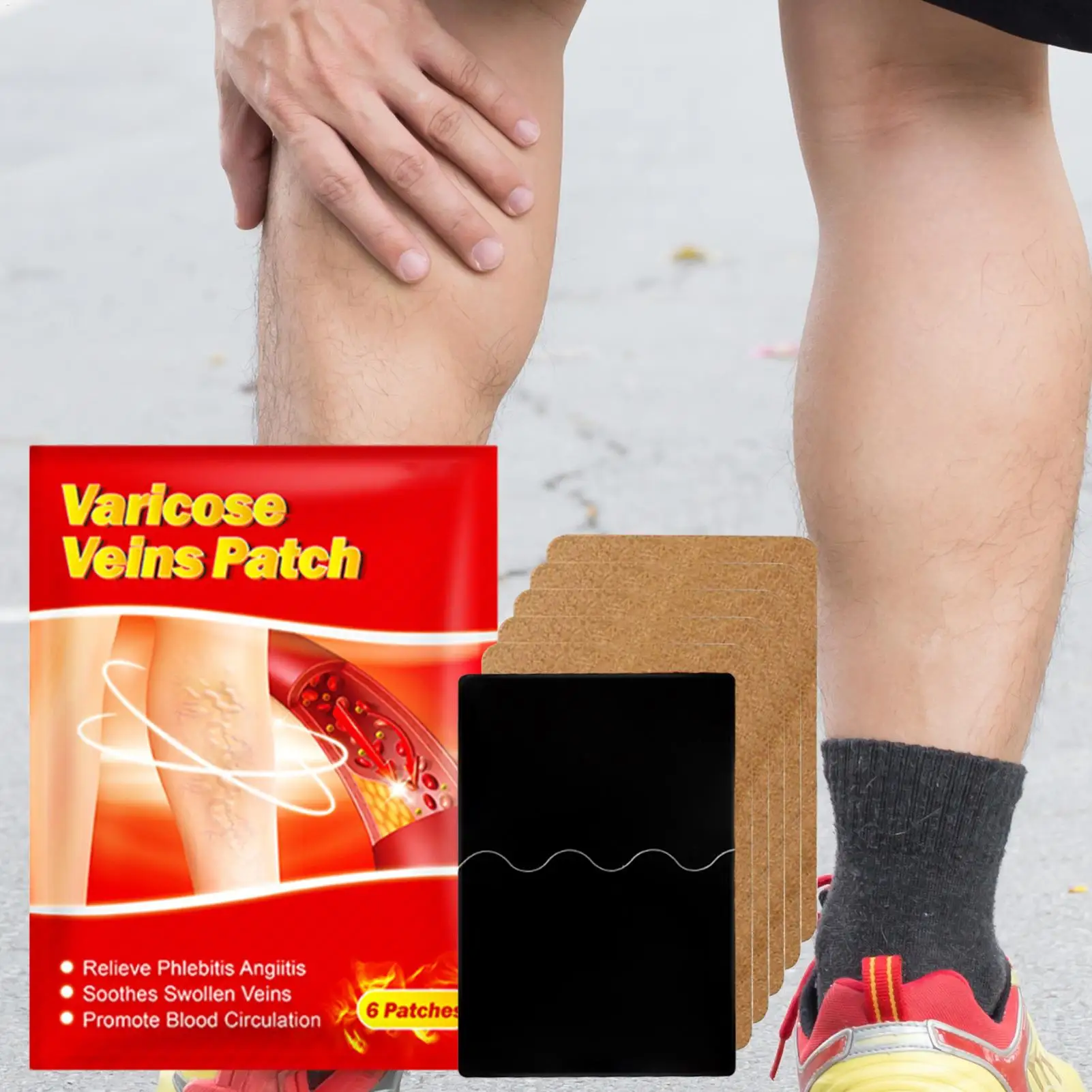 Patches für die Beinschwellung, 6-teiliges Patch zur Abdeckung von Besenadern, natürlicher, beruhigender Aufkleber, Concealer für Fußbeschwerden, Hautunterstützung