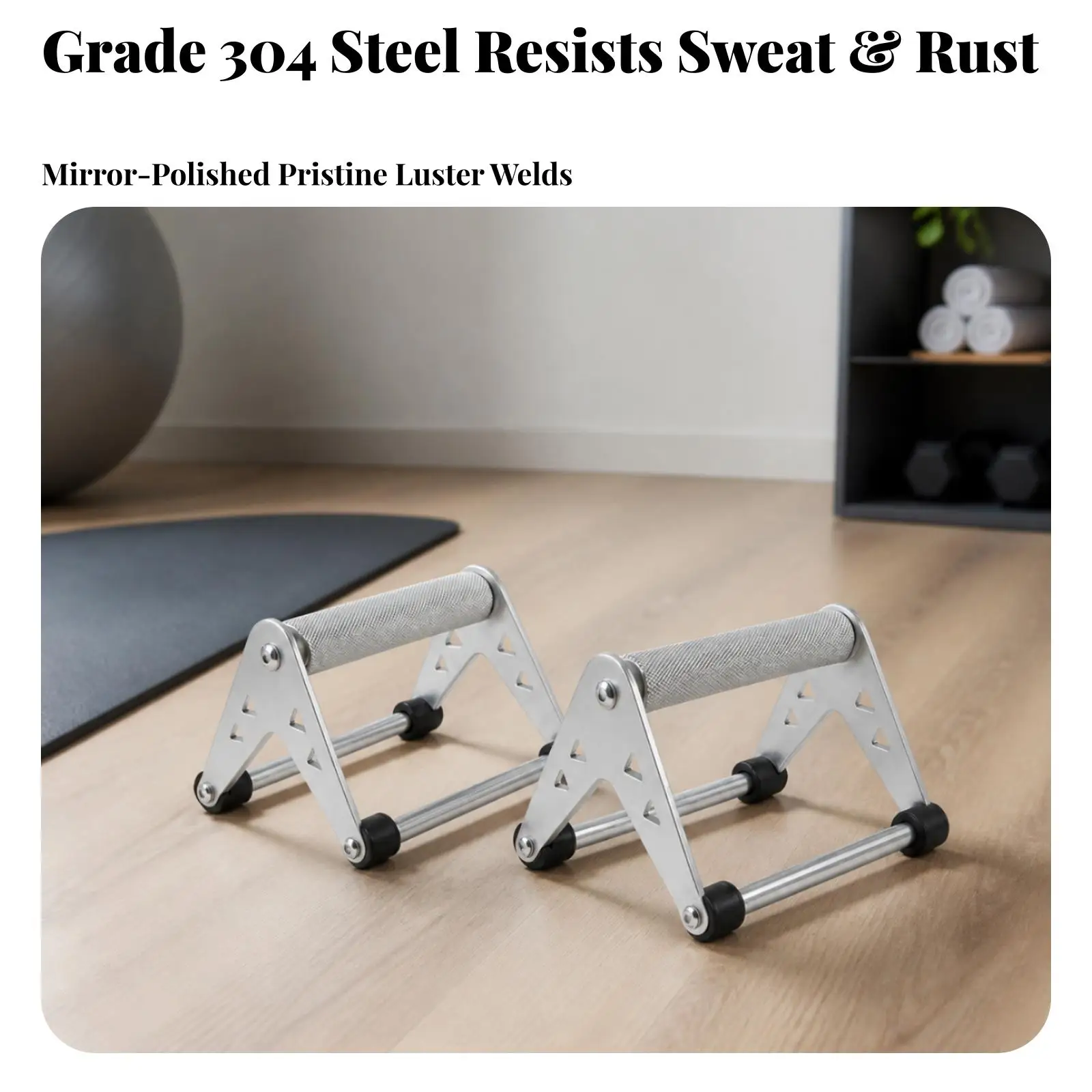 Press-up Stands with Knurled Handles | Low-Profile, Stable, Steel press-up Stands with Anti-Slip Feet, for Home Gym
