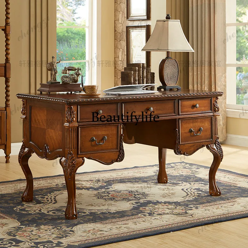 American solid wood antique office desk boss computer desk European writing calligraphy