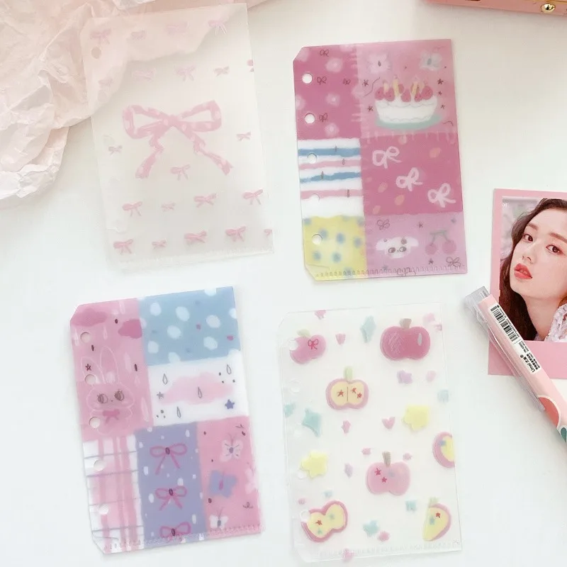 4pcs/set M5 Size Scrapbook Inner Page Sweet Candy Color Bow Kpop Photocard Holder Cute Journaling Notebook Storage Inner Page