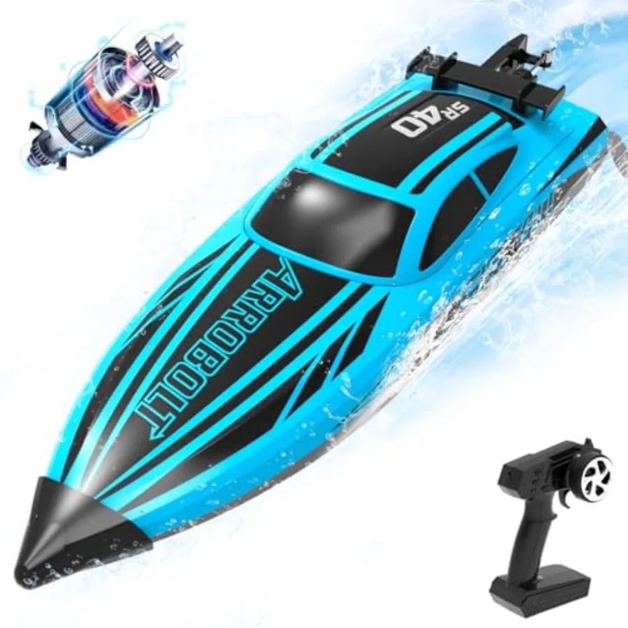 

Brushless RC Boat for Adults 30+ MPH Fast Remote Control Boat with 2 Rechargeable Batteries for Lakes 30+ Mins Full Proportiona