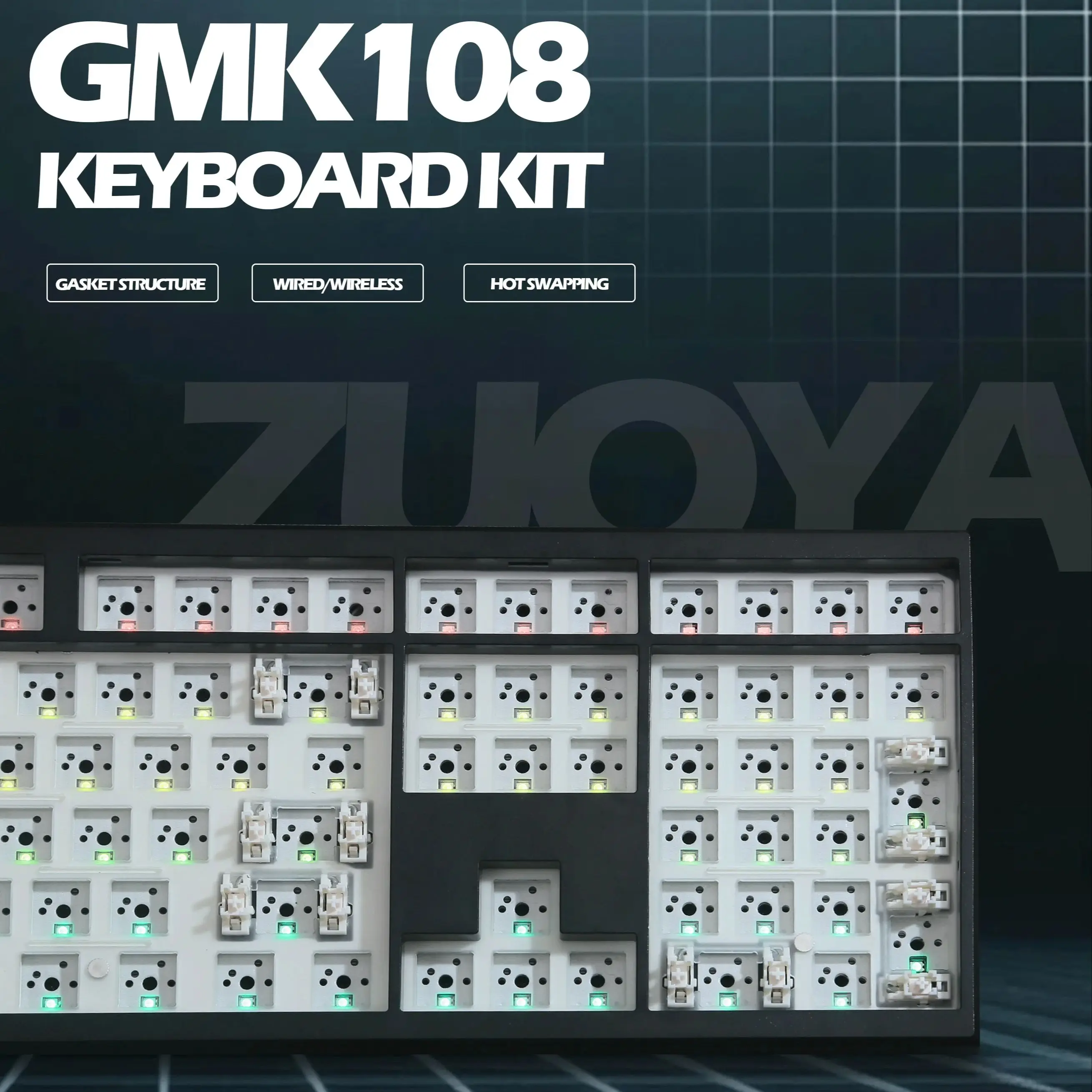 GMK108  Mechanical Keyboard Kit Three Mode Bluetooth  Gasket Structure  Swap Gaming Keyboard kit supportViA/QMK
