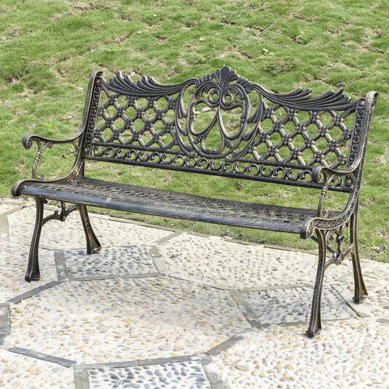 Outdoor Park Chair Bench Cast Iron Cast Aluminum Courtyard Outdoor Balcony Garden Double Leisure Backrest Bench Stool