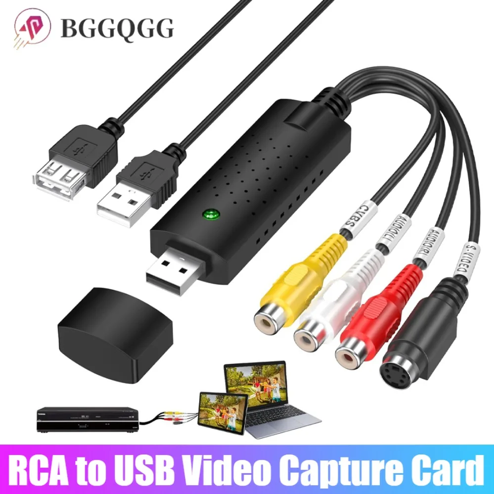 Tarjeta de captura de vídeo RCA a USB, convertidor de Audio USB 2,0 a RCA, adaptador de captura de vídeo para PC, TV, reproductor de cinta, videocámara, DVD, VHS