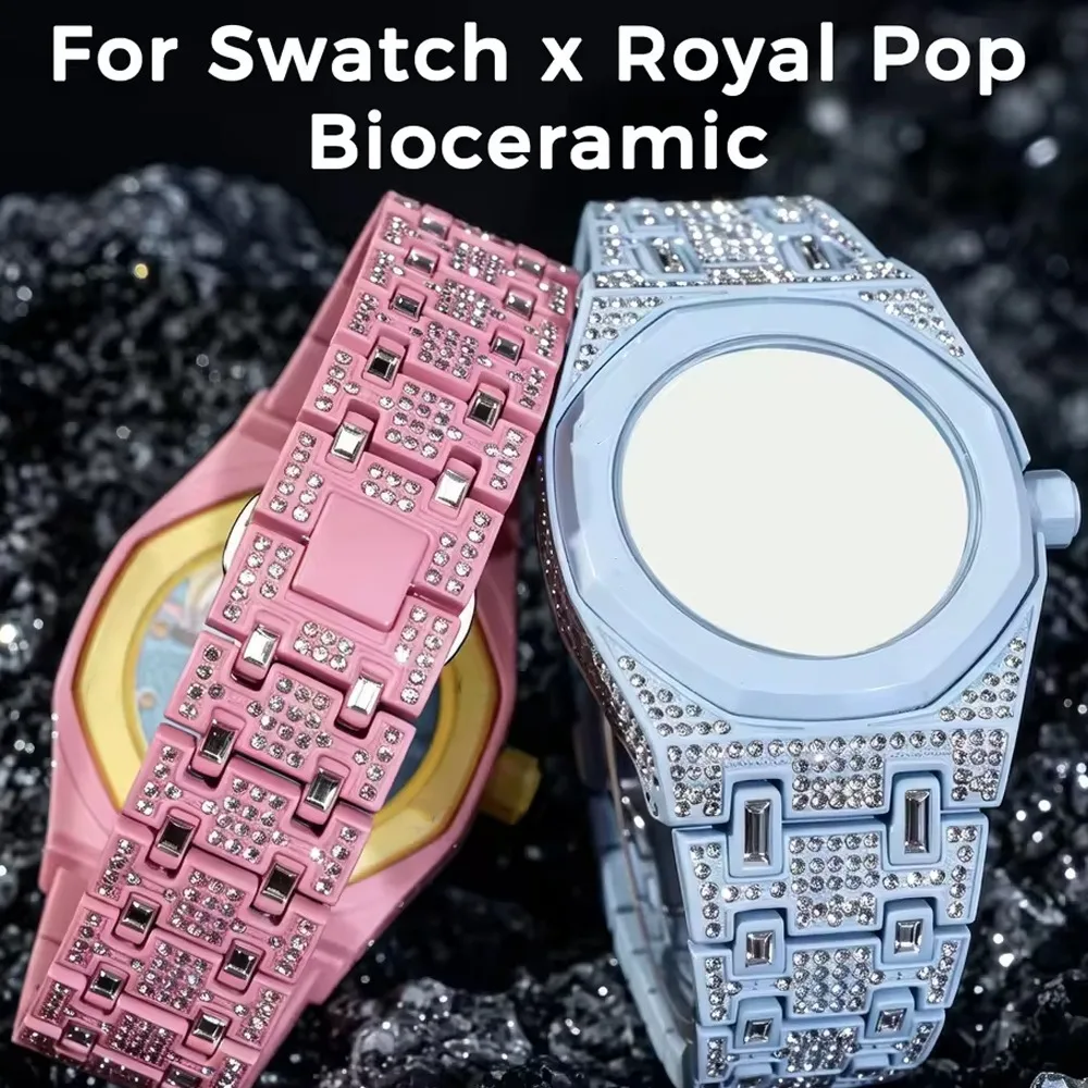 Unbody Bioceramic Diamond Watch Case Band for Swatch AP Royal Pop Pocket Watch To Watchband Refit Kit DIY Upgrade Mod Replace