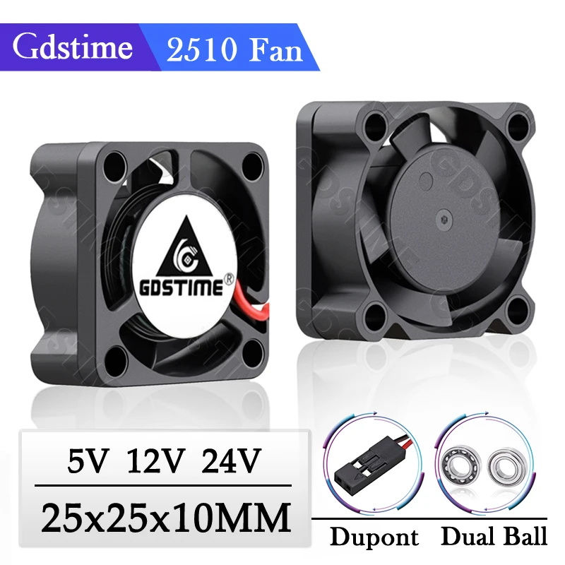 

GDSTIME 2510 24V 12V 5V Fan 25MM*25MM*10MM Mini Cooler 2510 Ball/Sleeve Axial Cooling Fan 25MM Micro Electric 3D Printer Fan