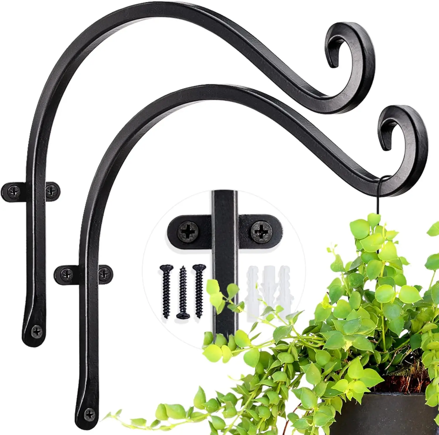 16 Inch Solid Thickened Outdoor Hanging Bracket Suitable for Birdhouse Plant Hook Flower Basket Iron Wall Forging