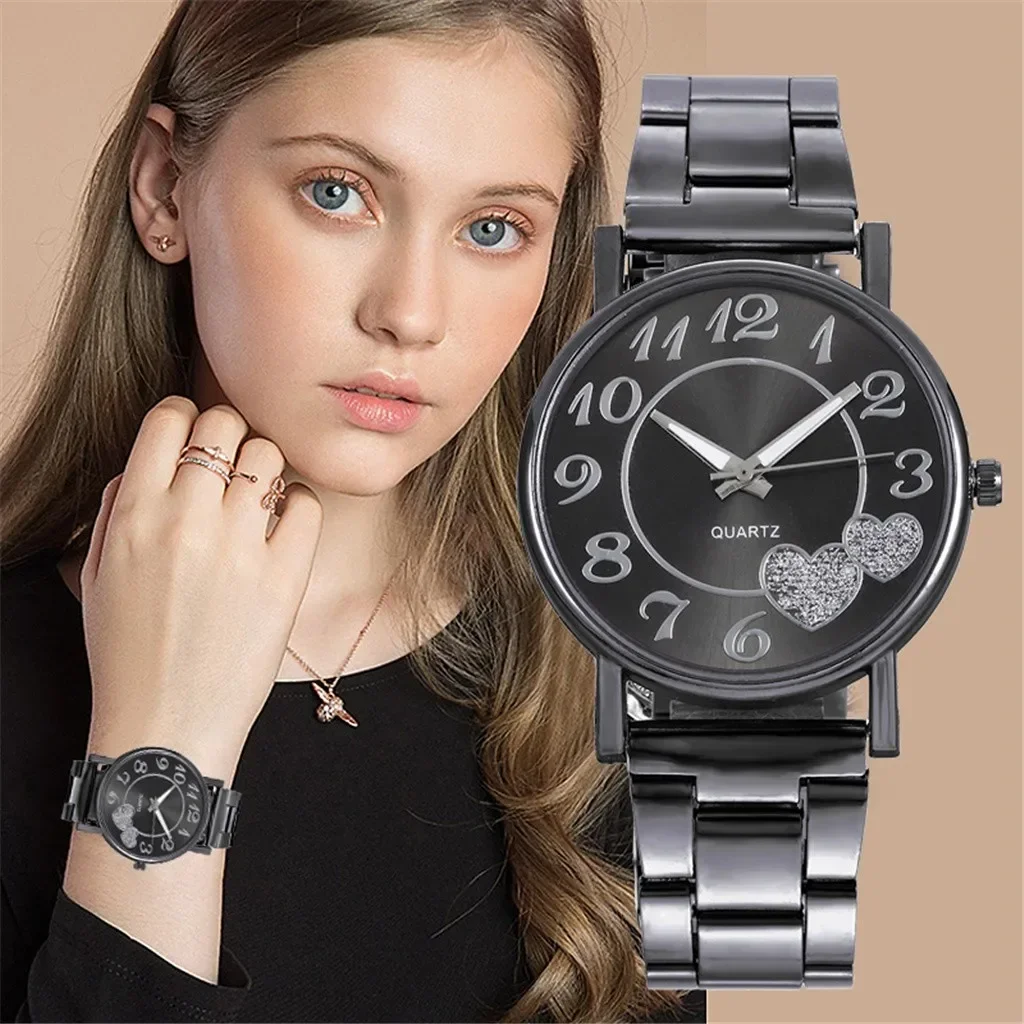 

2024 New Fashion Women's Watch Stainless Steel Band Love Digital Large Disc Watches Clock Lover Watch Reloj Mujer Montre Femme