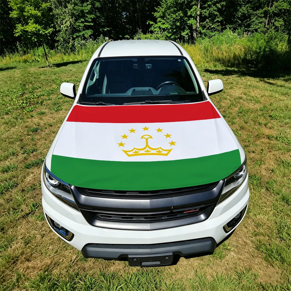 130x160cm Tajikistan Flag Car Hood Cover, Elastic Windproof Patriotic Bonnet Banner