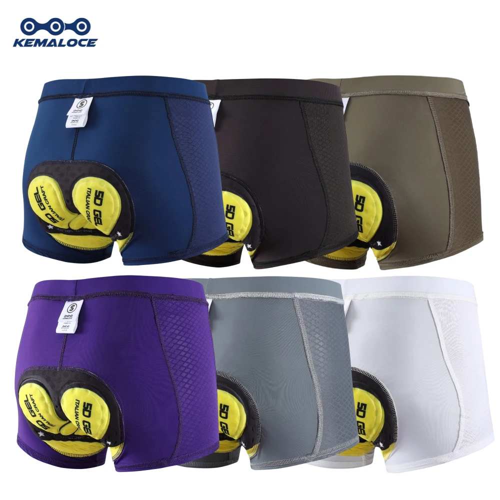 KEMALOCE Cycling Underwear Men 5D Gel Padded Shockproof Bike Shorts Blue&Grey&White&Purple Cycling Shots MTB Bicycle Underpant