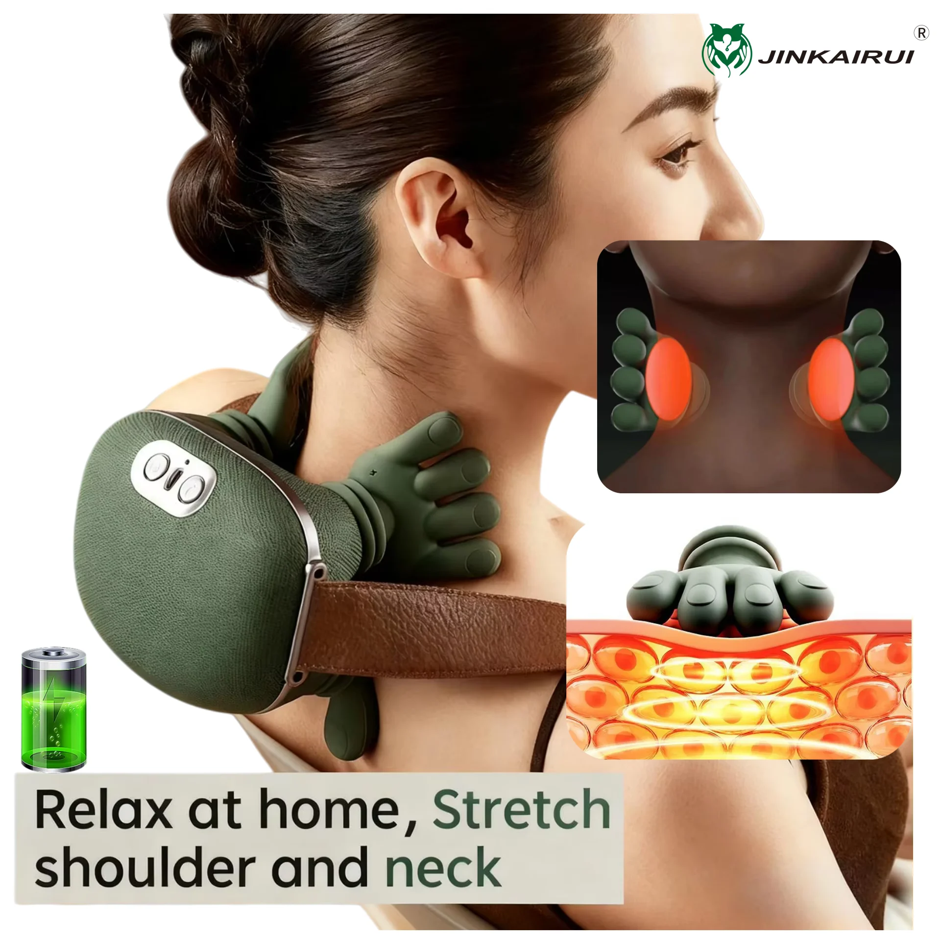 

Беспроводной массажер для шеи Jinkairui, имитирующий руки человека, разминающий массаж, чтобы облегчить боль в шее/плечах, массажная шаль