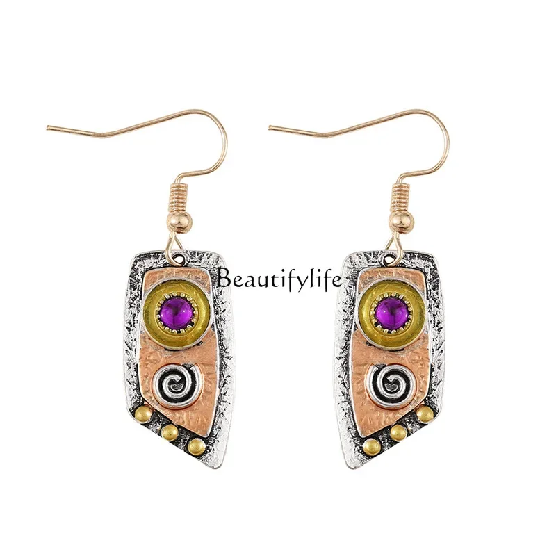 

European and American retro leather pattern earrings, creative camouflage leopard print irregular earrings