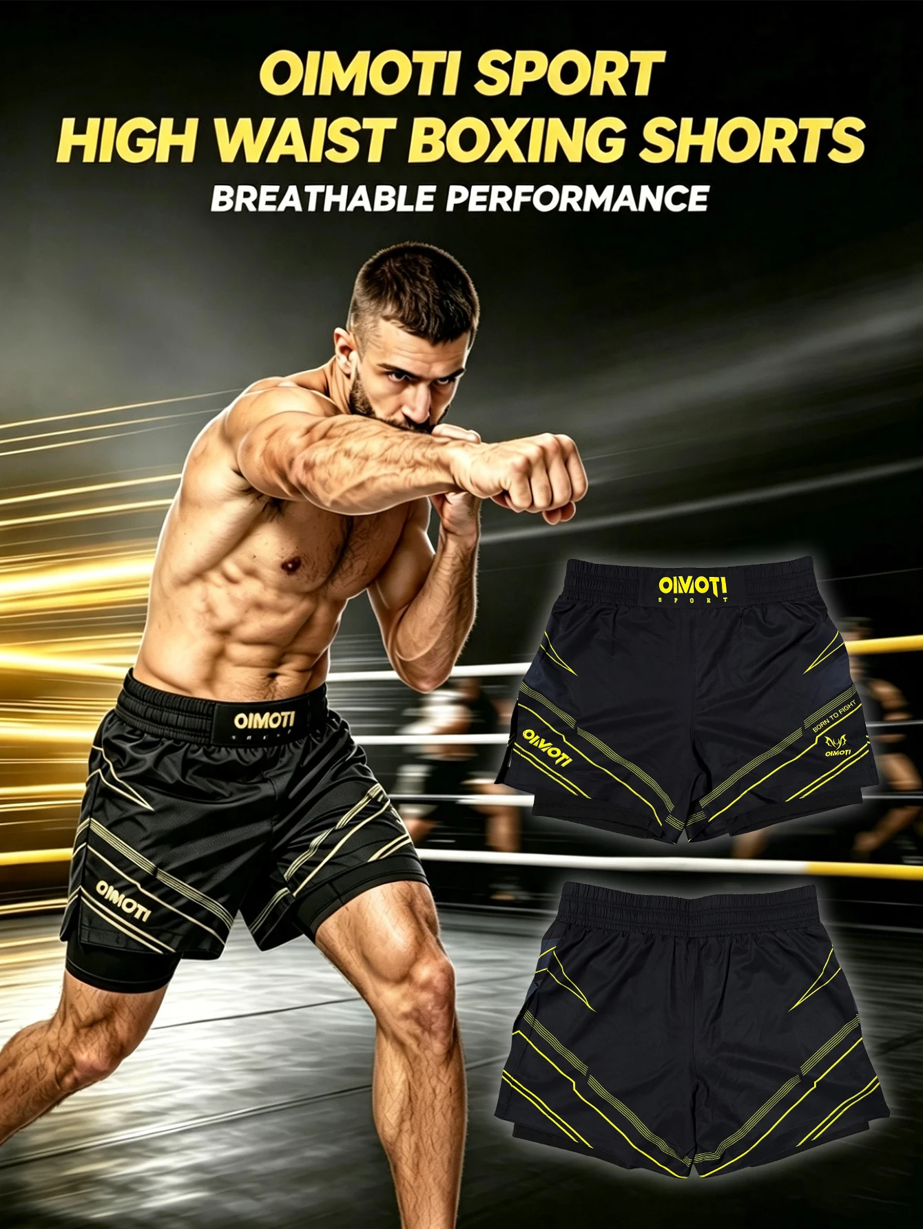 Men's Athletic Boxing MMA Shorts 2‑in‑1 Built‑in Liner Quick Dry Water Resistant Stretch Relaxed Fit Drawstring Waist For Workou