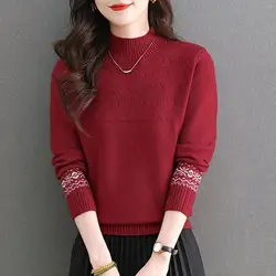 Women's Clothing Autumn Winter Long Sleeve Sweater Knitted Pullover Solid Color Round Neck Hook Flower Hollow Office Lady Tops