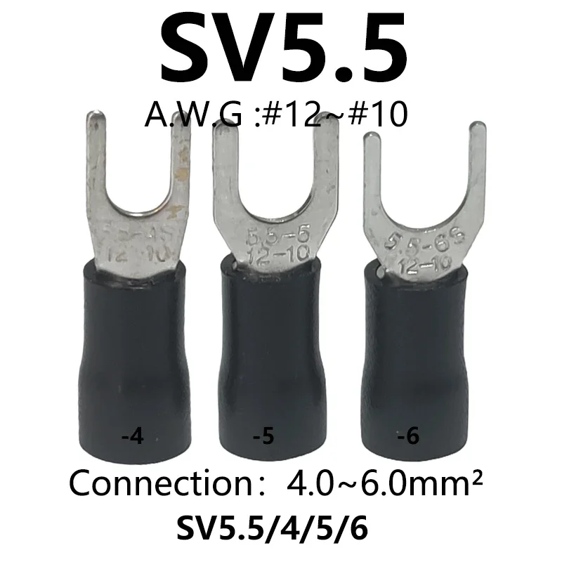 Insulated Cable Lug, SV5.5-4, 5, 6, Terminal End Block, Crimping, G.#12-10, 4.0-6.0mm ², 10Pcs