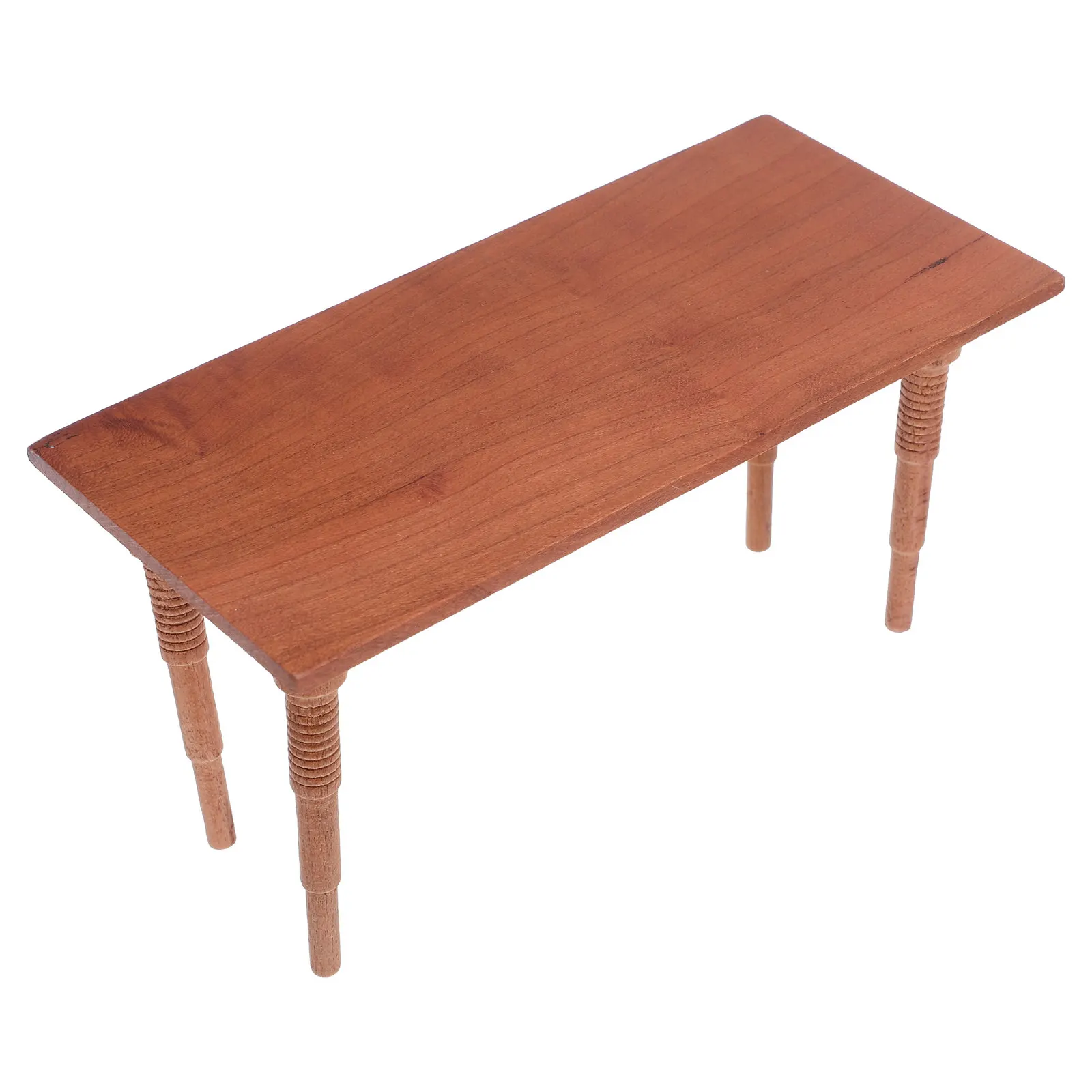

Miniature Wooden Dining Table 1:12 Scale Natural Cherry Wood Grain Finish for Dollhouse Kitchen Bar Setup Realistic Mini Wood