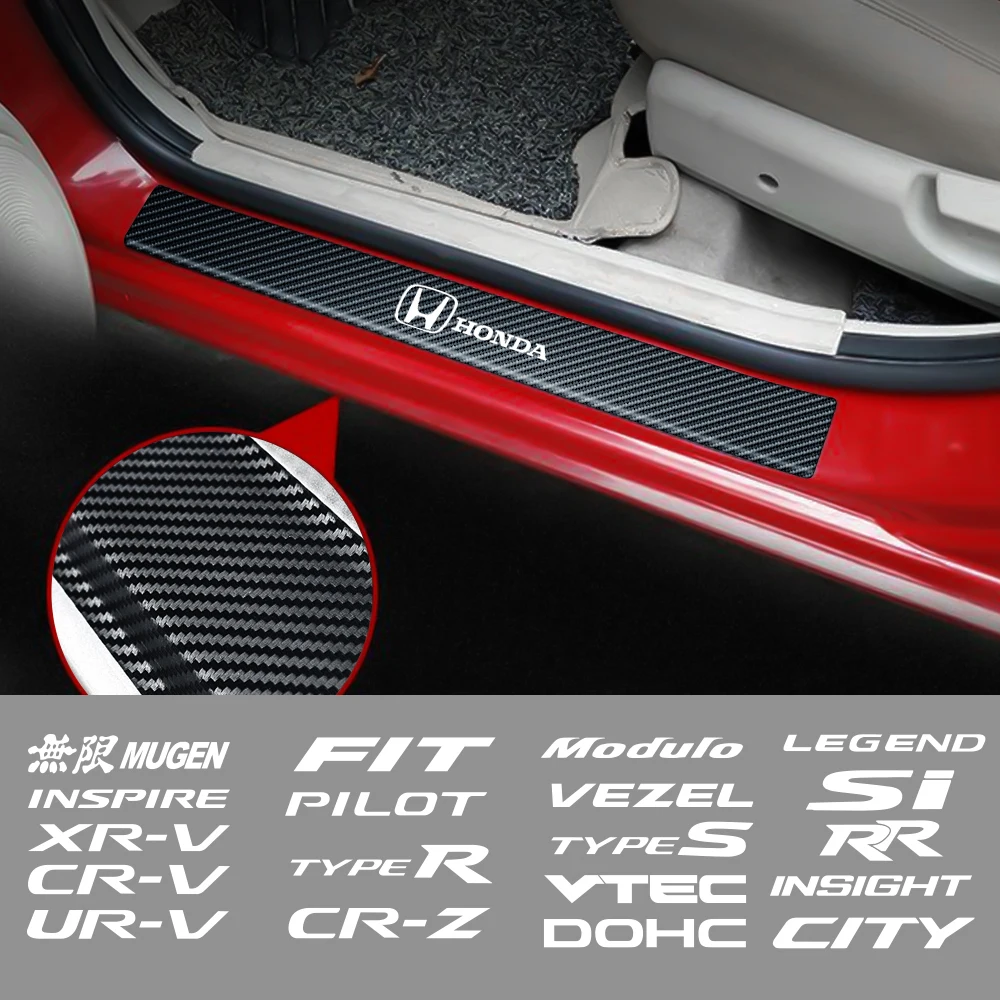 4Pcs Car Door Carbon Fiber Sill Scuff Plate Decoration Sticker For Honda Civic Accord Crv Hrv City Jazz CR-Z Element Insight MDX