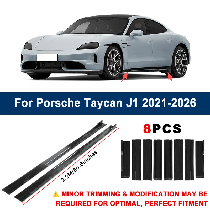 Aerodynamic 2.2m Sectional Side Skirt Extension Lips Racing Side Spoiler For Porsche Taycan J1 2021-2026 2022 Sport Upgrade Kit